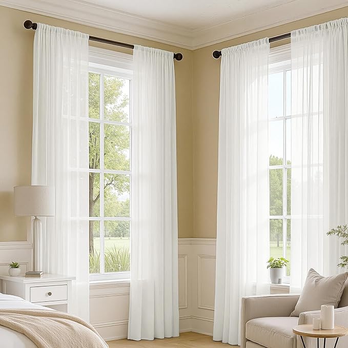 MIULEE Beige White Sheer Curtains 96 Inches Long 4 Panels 42 x 96 Inches | - Image 2