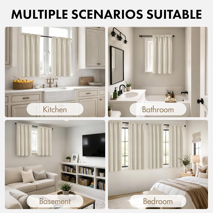 MIULEE 4 Panel Set Short Bedroom Blackout Curtains 54 Inch Long Beige White | - Image 4