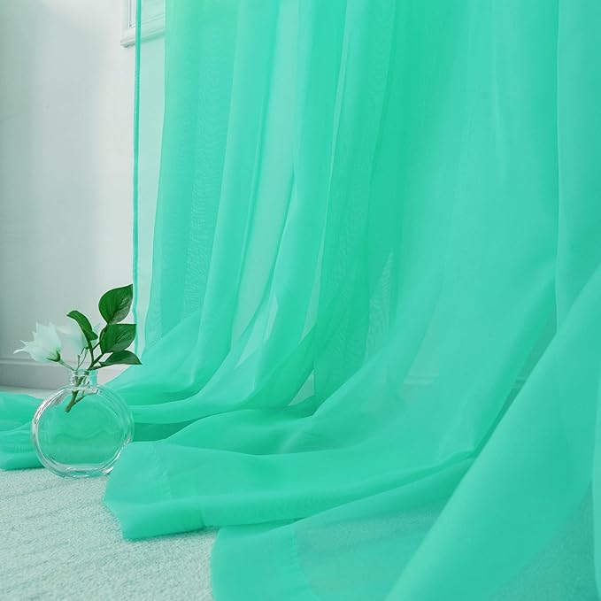 HUTO Window Sheer Turquoise Curtains for Bedroom Rod Pocket Voile Sheer Drapes for Living Room 2 Panels Curtains Each is 52 inches Wide by 63 inches Long