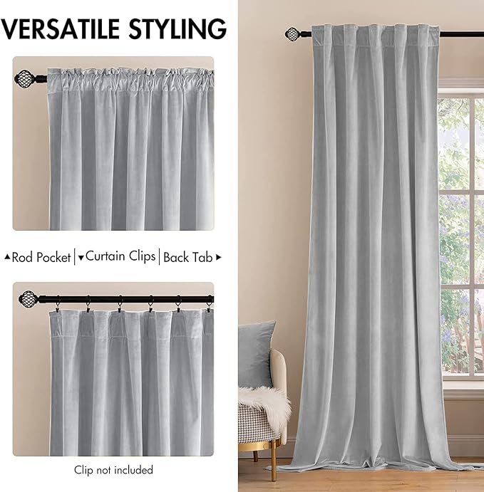 MIULEE Greyish White Velvet Blackout Curtains 52x108 inches 2 Panels | Luxury - Image 2