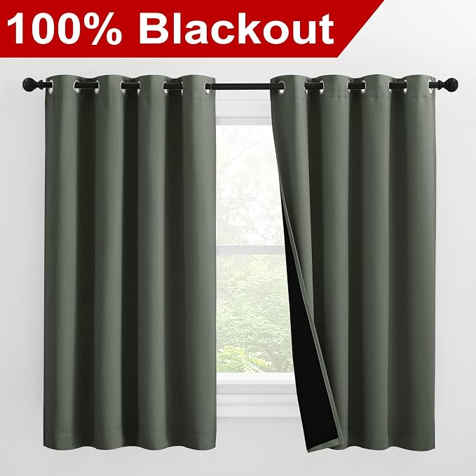 NICETOWN 100% Blackout Curtains 57 inches Long, Double-Deck Completely Blackout - Image 2