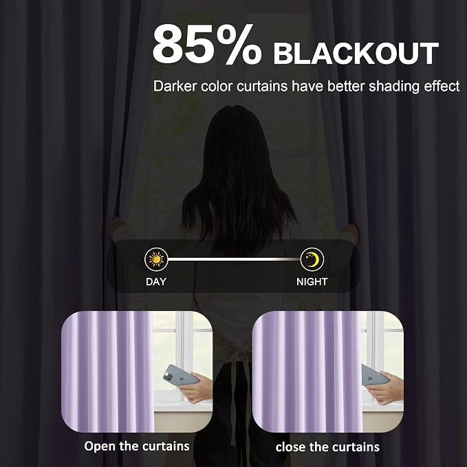 Pinch Pleated Lavender Blackout Curtains 63 Inches Long, Sound & Light Reducing - Image 3