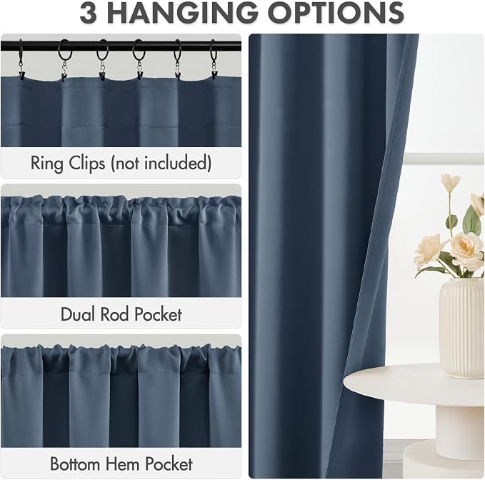 MIULEE Set of 4 Stone Blue 45 Inch Short Blackout Kitchen Window Curtains | - Image 2