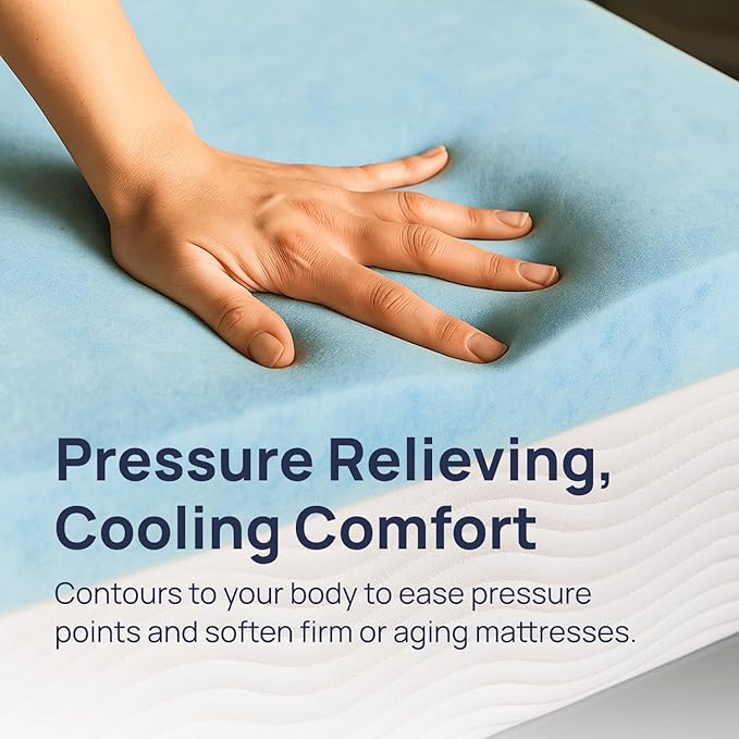 Sure2Sleep Gel Swirl Memory Foam Mattress Topper - 3 Inch, Pressure Relieving, Cooling Comfort - Made in The USA & CertiPUR-US Certified - Softens Firm Beds and Extends Mattress Life - Full Size