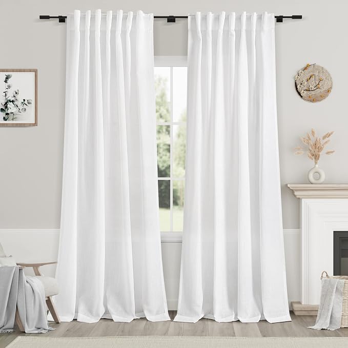 White Linen Curtains 84 inches Long by Nanspring