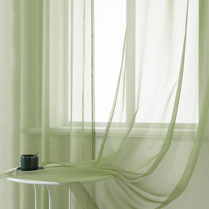 DUALIFE Sage Green Sheer Curtains 96 Inch Length for Living Room 2 Panels Set Grommet Curtain-Light Filttering Drapes St Patric Day Curtains 52x96 Inches Long (Light Green)