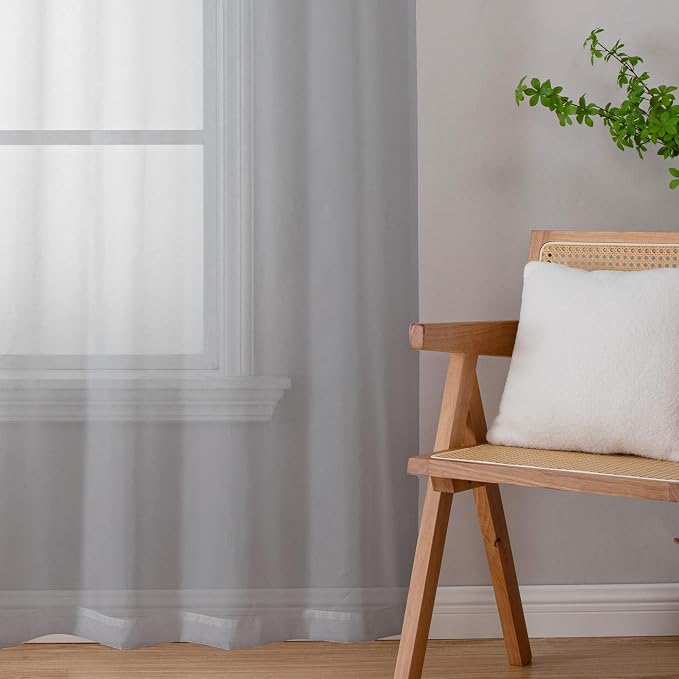 Light Grey Sheer Curtains 90 Inches Long 2 Panels, Light Filtering Voile Airy - Image 6