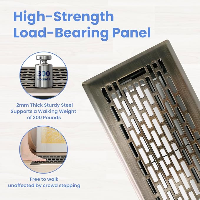 4x12 Inches Heavy Duty Walkable Floor Register - Easy Adjust Air Supply Lever Decorative Floor Vent Covers - Boston Design Vent Covers for Home - Antique Brass