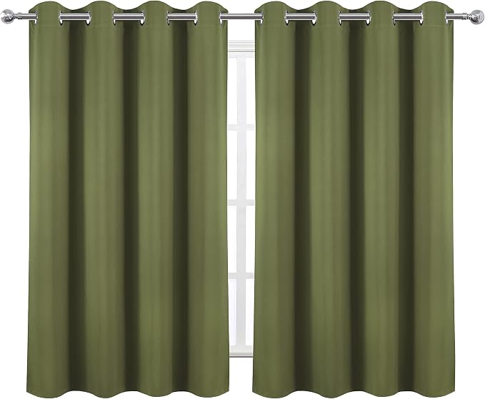 Blackout Curtains 52 x 45 inch/Olive Green Curtains Set of 2 Panels/Thermal - Image 2