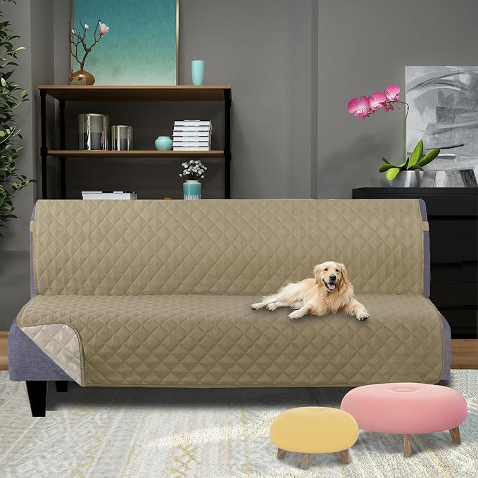 U-NICE HOME Futon Sofa Covers 68''Armless Couch Cover, Light Camel/Beige | - Image 2