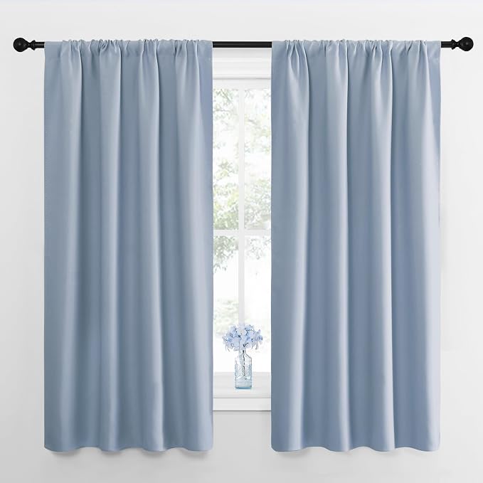 NICETOWN Kitchen Curtains, Short Blackout Drapes, Vintage Blue, Thermal by NICETOWN