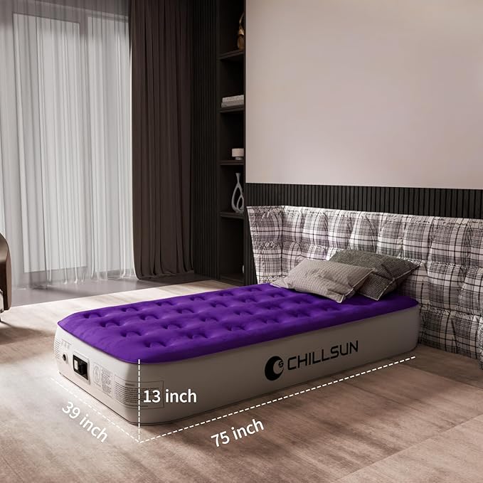 CHILLSUN Twin Air Mattress with Built-in Pump-2 Mins Quick Inflate/Deflate Double Height Blow Up Mattress for Camping,Home & Portable Travel - Adjustable Inflatable Mattresses,Durable Waterproof