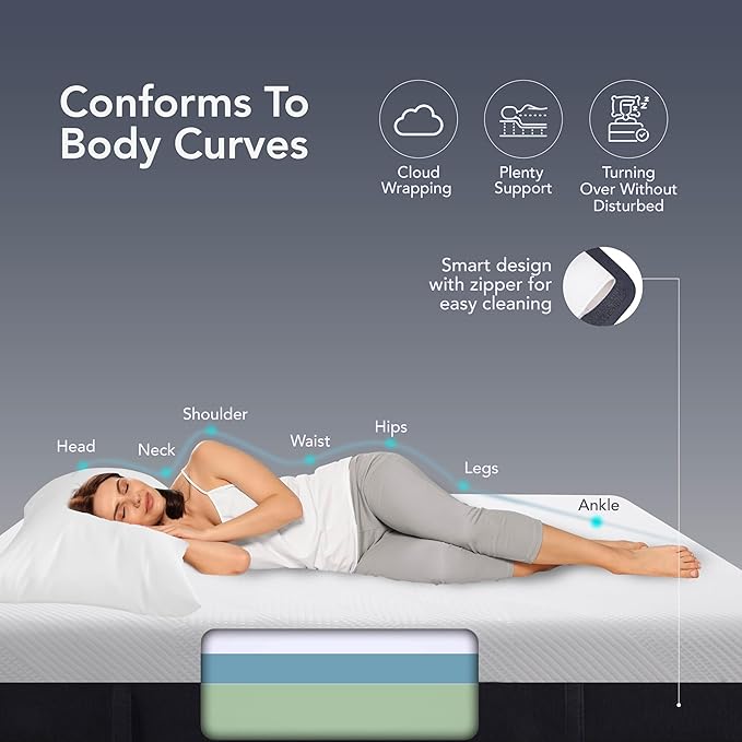 EPITEX Pure Comfort 12 Inch Queen Size Memory Foam Mattress – Air-Flow Memory Foam, Medium Plush for Pressure Relief and Motion Isolation, Breathable Pure Cotton Cover, CertiPUR-US Certified