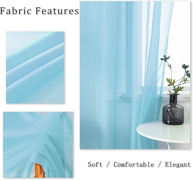DUALIFE Sky Blue Voile Sheer Grommet Curtains,Look Semi Natural Light Flow Sheer Drapes,Elegant Solid Color Touch Soft Drapes, 52X54 Inch for Living Room Bedroom,Set of 2 Panels Light Baby Blue