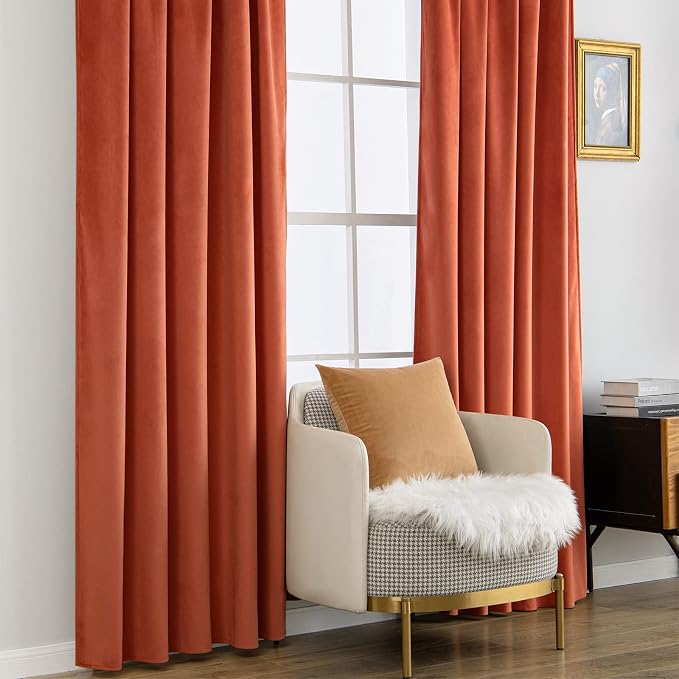 MIULEE Velvet Curtains Extra Wide 72x84 inches Fall Burnt Orange Curtains | - Image 7