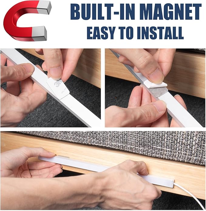 USB Powered Under Cabinet Lighting, 12" Tool-Free Mount Dimmable LED Strip for Pantry & Workspace