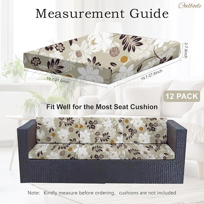 CALBODE 12 Pcs Waterproof Patio Cushion Covers, Floral Printed Stretch Outdoor - Image 2