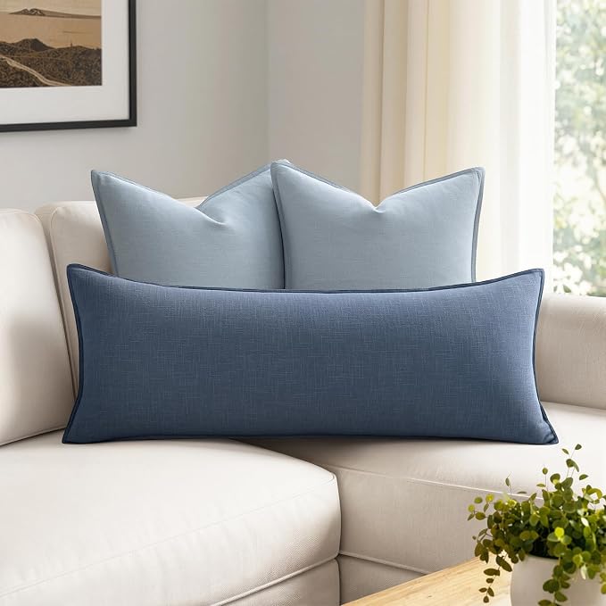 MIULEE Decorative Linen Lumbar Pillow Cover 14x36 Inch Blue Ashes | Boho - Image 3