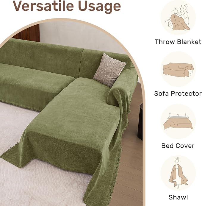 2 Pieces Sectional Couch Covers L Shaped Cover XXXL Green | Thick Washable - Image 6