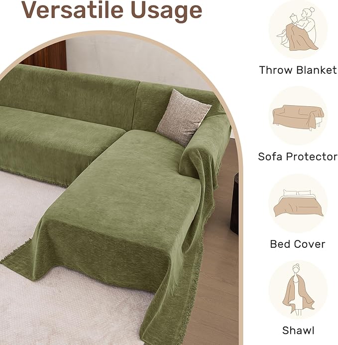 2 Pieces Sectional Couch Covers L Shaped Cover XL Green | Thick Washable Fabric - Image 6
