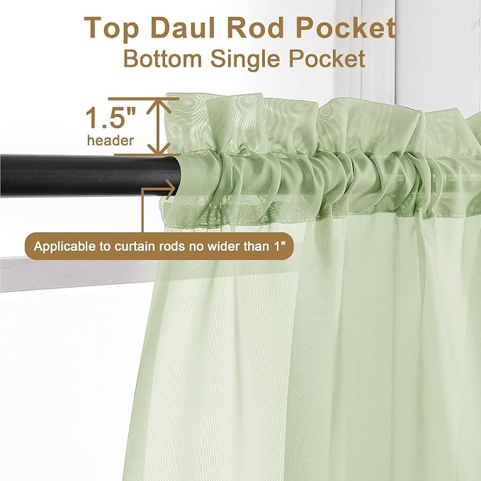 Chyhomenyc Light Green Sheer Curtains 84 Inches Long, 2 Panels | Light Filtering - Image 6