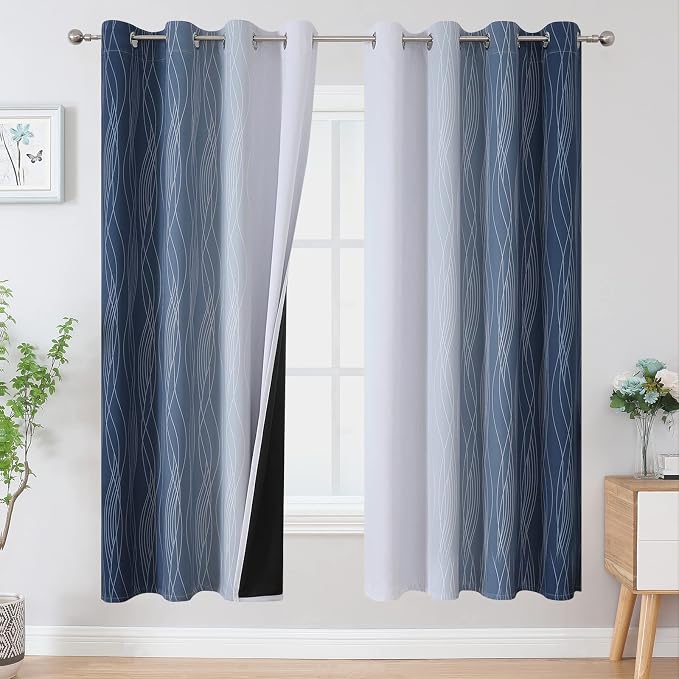 Navy Blue and Greyish White Blackout Curtains by ESTELARTEXTILER