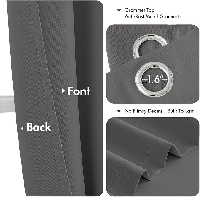MIULEE Blackout Curtains for Bedroom 2 Panels 40 x 63 Inch Long Gray | Thermal - Image 4