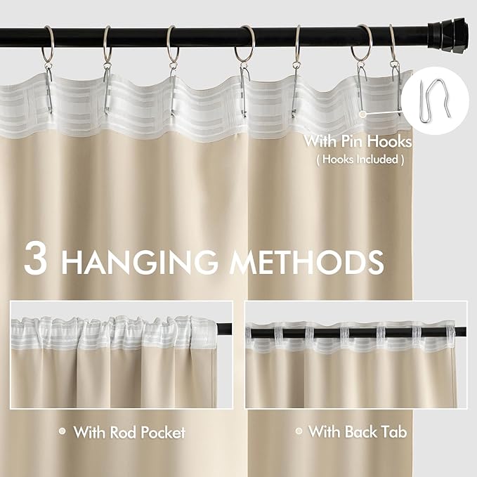 MIULEE Cream Beige Back Tab Blackout Curtains 72x84 Inch Length 2 Panel Set | - Image 3