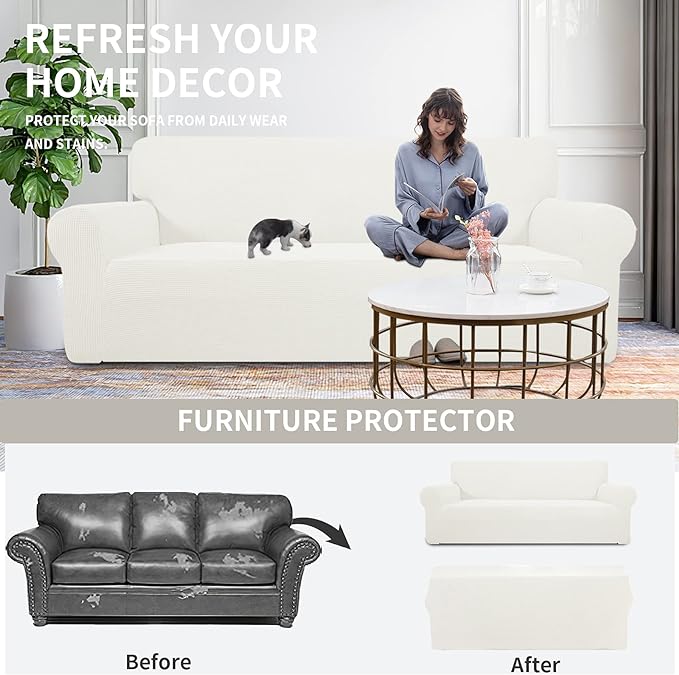 Easy-Going Stretch Oversized Sofa Couch Slipcover Washable Cream | 1-Piece - Image 5