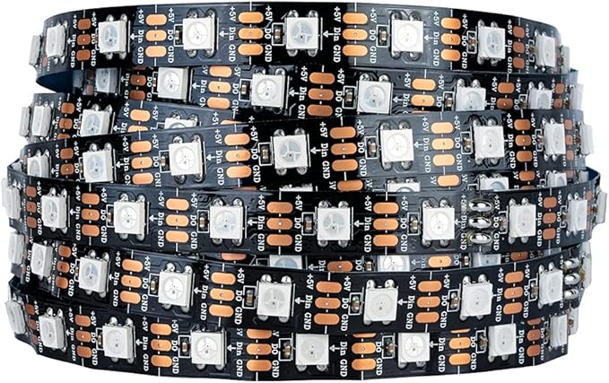 SEZO WS2812B ECO LED Strip Light 16.4FT/5M 60LEDs/m 300Pixels Individually Addressable Programmable 5050SMD Digital RGB Alloy Wires Flexible Dream Color IP30 Non-Waterproof PCB Black DC5V
