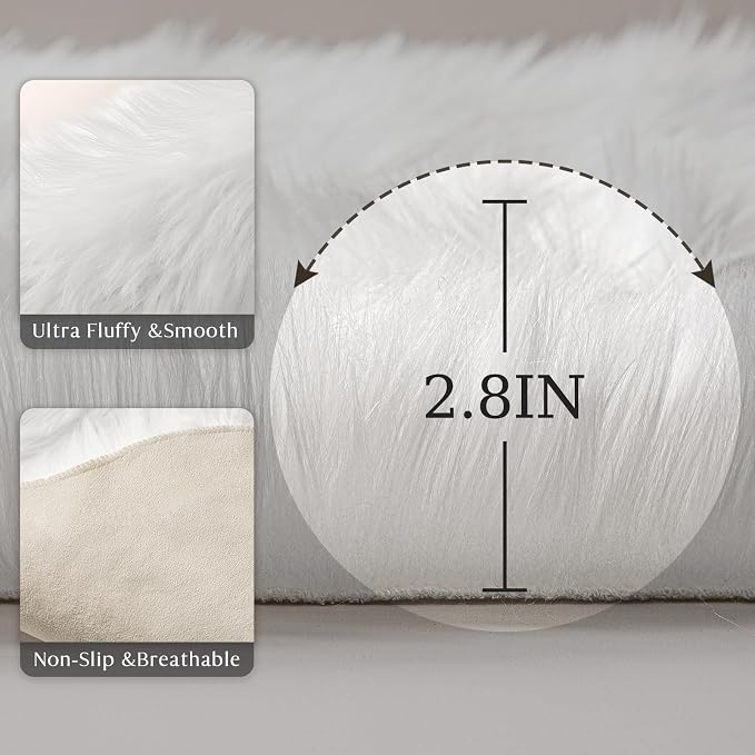 Ashler Faux Fur Rug, 2 x 6 Feet, Machine Washable | Fluffy Shaggy Rug, Ultra - Image 6