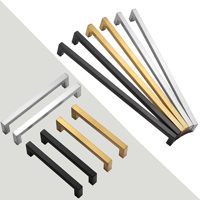 Cabinet Pulls Brushed Nickel Cabinet Handles Square Drawer Pulls, 2 Pack 7-1/2 Inch Stainless Steel Kitchen Door Cupboard Cabinet Handles, Cabinet Hardware Drawer Handles, 192mm Hole Centers