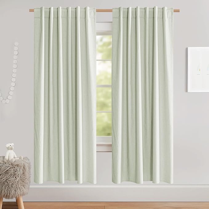 NICETOWN Light Green High-End Thermal Flax Linen Curtains, Full Blackout by NICETOWN