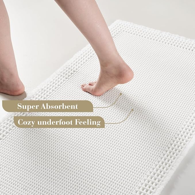 RESARE Waffle Bath Mat for Bathroom, Non Slip Bathroom Rugs 18"x30" White | - Image 3