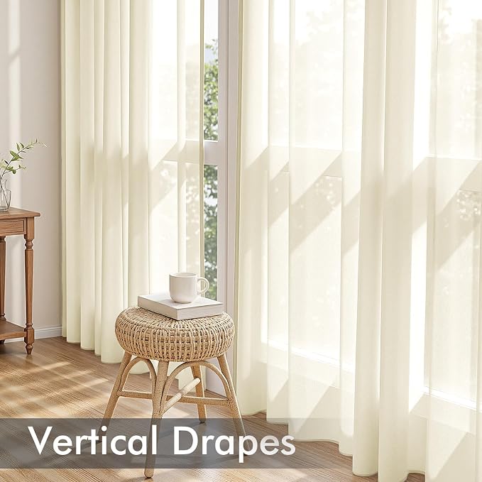 MIULEE Light Cream Sheer Curtains 84 Inches Long 4 Panels 42 x 84 Inches | - Image 5