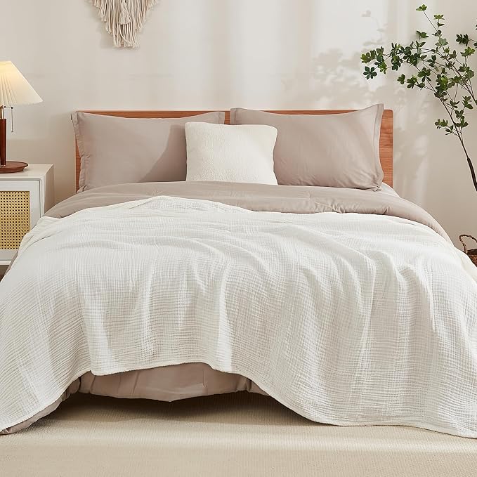 EMME Muslin Blankets for Adults Throw Blanket for Couch Breathable Gauze Soft - Image 6