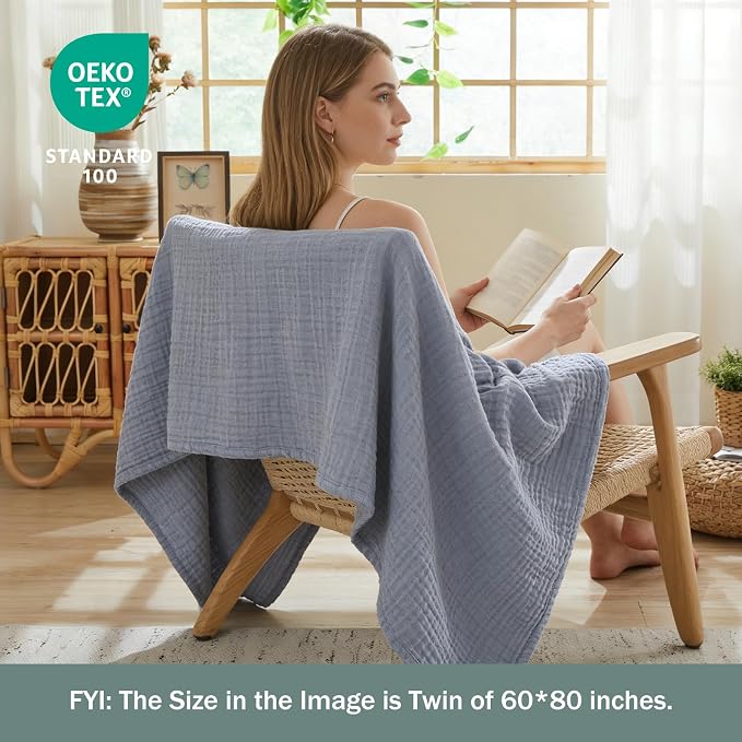 EMME Muslin Blankets for Adults Throw Blanket for Couch Breathable Gauze Soft - Image 2