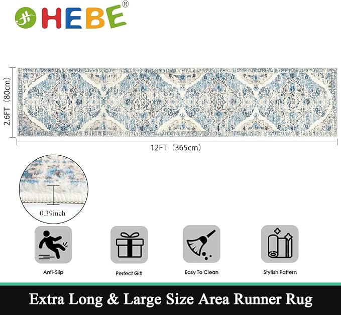 HEBE Hallway Runner Rug 2'8''x12', Washable Non Slip Kitchen Rug Runner | Soft - Image 2