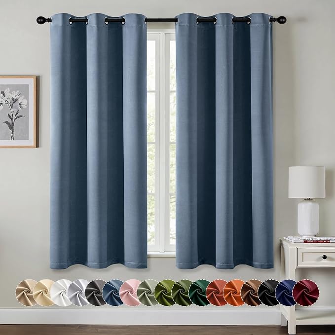 MIULEE Blackout Curtains for Bedroom 2 Panels 34 x 54 Inch Long Stone Blue | by MIULEE