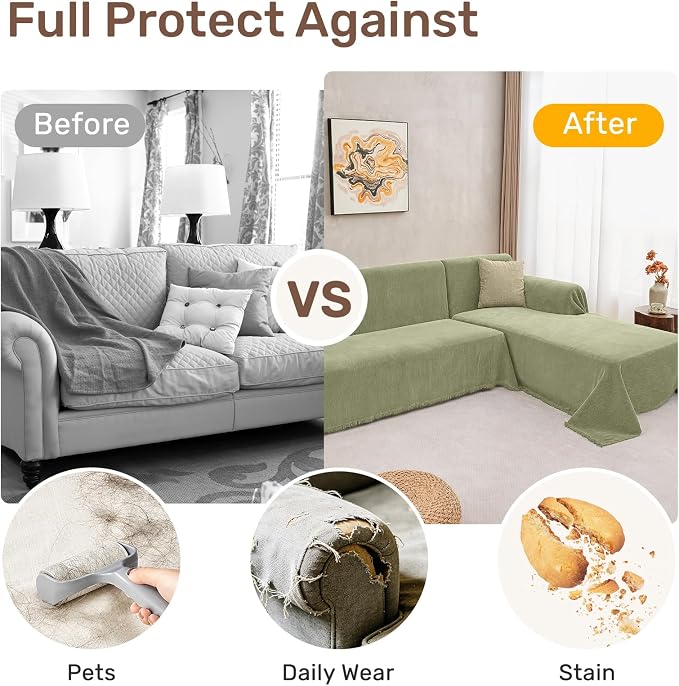 2 Pieces Sectional Couch Covers L Shaped Cover XXXL Light Sage | Thick Washable - Image 4