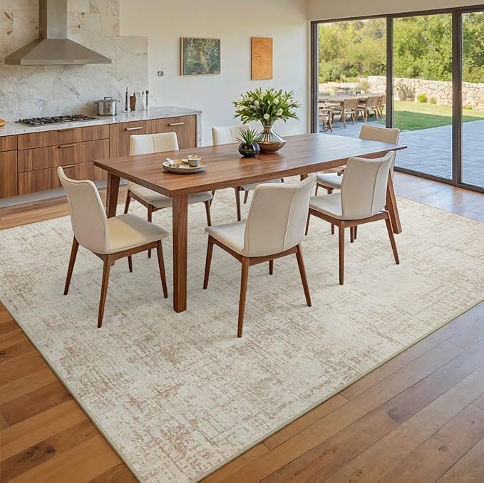 10x12 Area Rug for Living Room Bedroom: Non-Slip Modern Beige White | Machine - Image 8