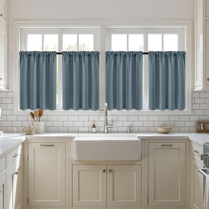 MIULEE 4-Panel 36 Inch Blackout Kitchen Tier Curtains Over Sink Grey Blue | - Image 7
