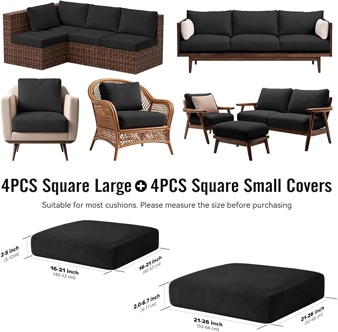8Pcs Outdoor Cushion Covers, Stretch Patio Furniture Couch Chair Slipcovers | - Image 2