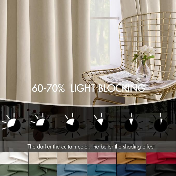 MIULEE Velvet Curtains 50W x 90L 2 Panels Beige Blackout Curtains | Luxury - Image 4
