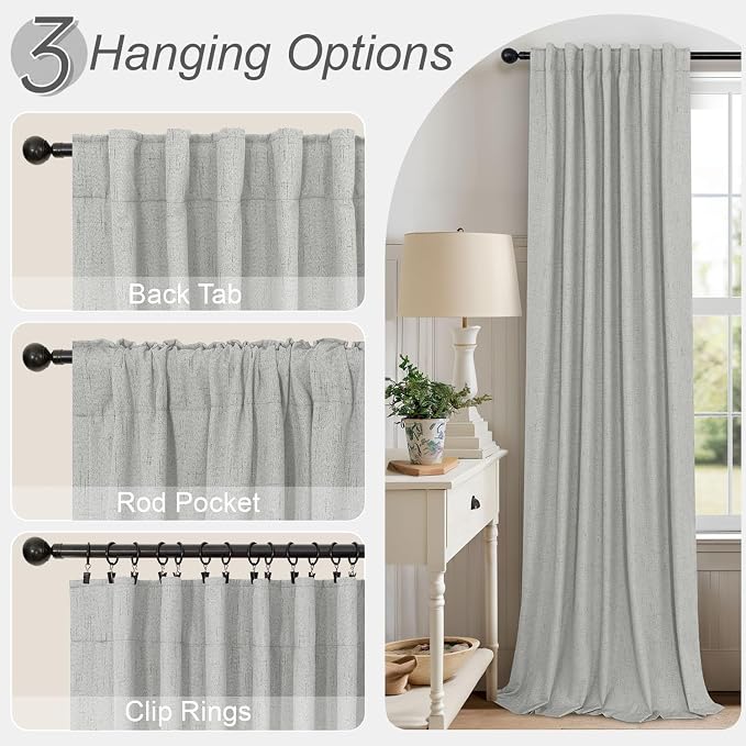 Pitalk 45 Inch Length Blackout Curtains Set of 2 Panels Back Tab Linen Cotton - Image 6