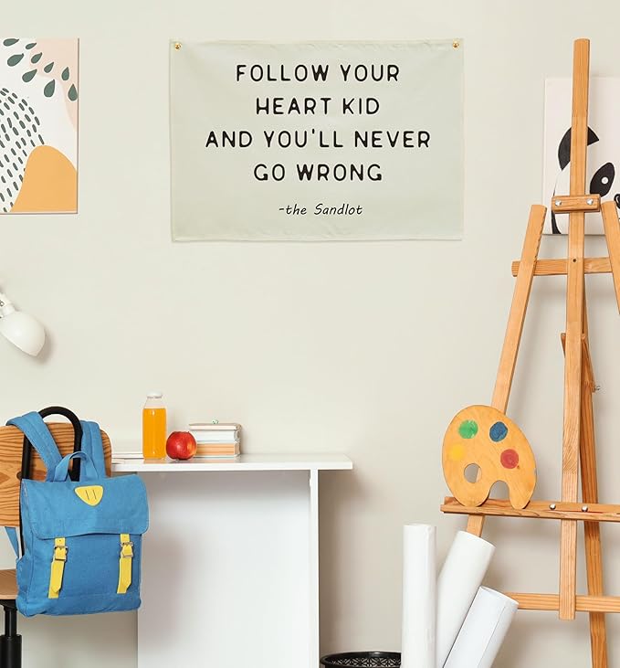 Mental Health Inspirational Rectangular Banner Flag Wall Sign Decor Gift for Boy Girl Kid Teen,Classroom Therapy Office Homeschool Reading Room Bedroom -Follow Your Heart Kid-Birthday Christmas Gift