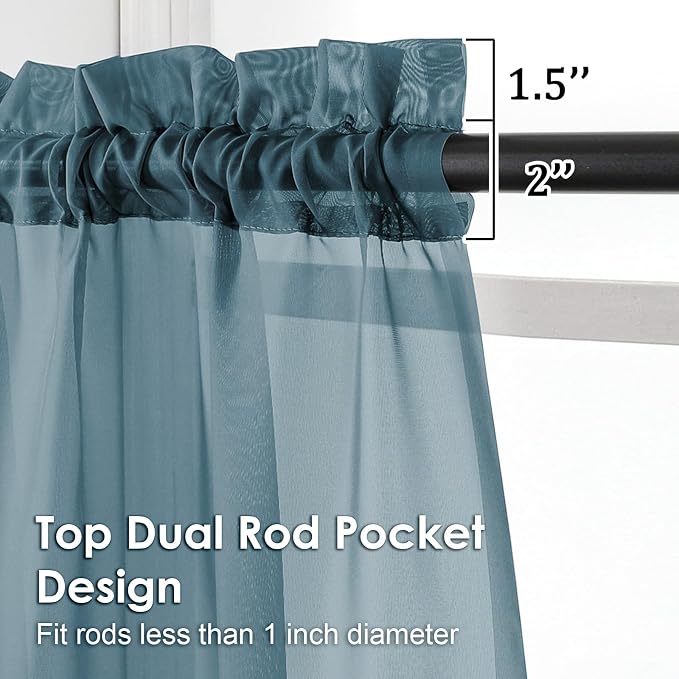 2 Pieces Dusty Blue Sheer Curtains 84 inches Long-Lightweight Soft Window - Image 2