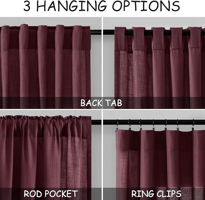 Burgundy Linen Curtains 80 Inch Length - Image 2