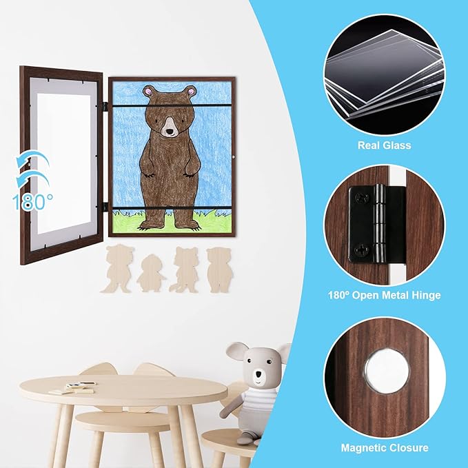 [3 Pack] Kids Art Frames, 10x12.5 Front Opening Kids Artwork Frames Changeable, Displays 8.5x11 With Mat and 10x12.5 Without Mat, Holds 50 Pcs, for 3D Picture, Crafts, Hanging Art, Portfolio Storage