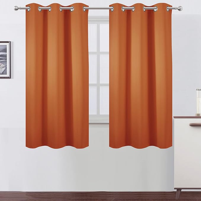 Orange Blackout Curtains 42 x 63 Inch Length/Set of 2 Curtain Panels/Thermal by Lemomo